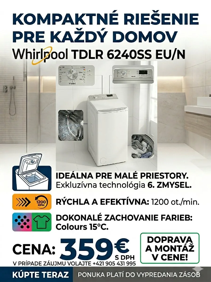 Whirlpool práčka vrchom plnená